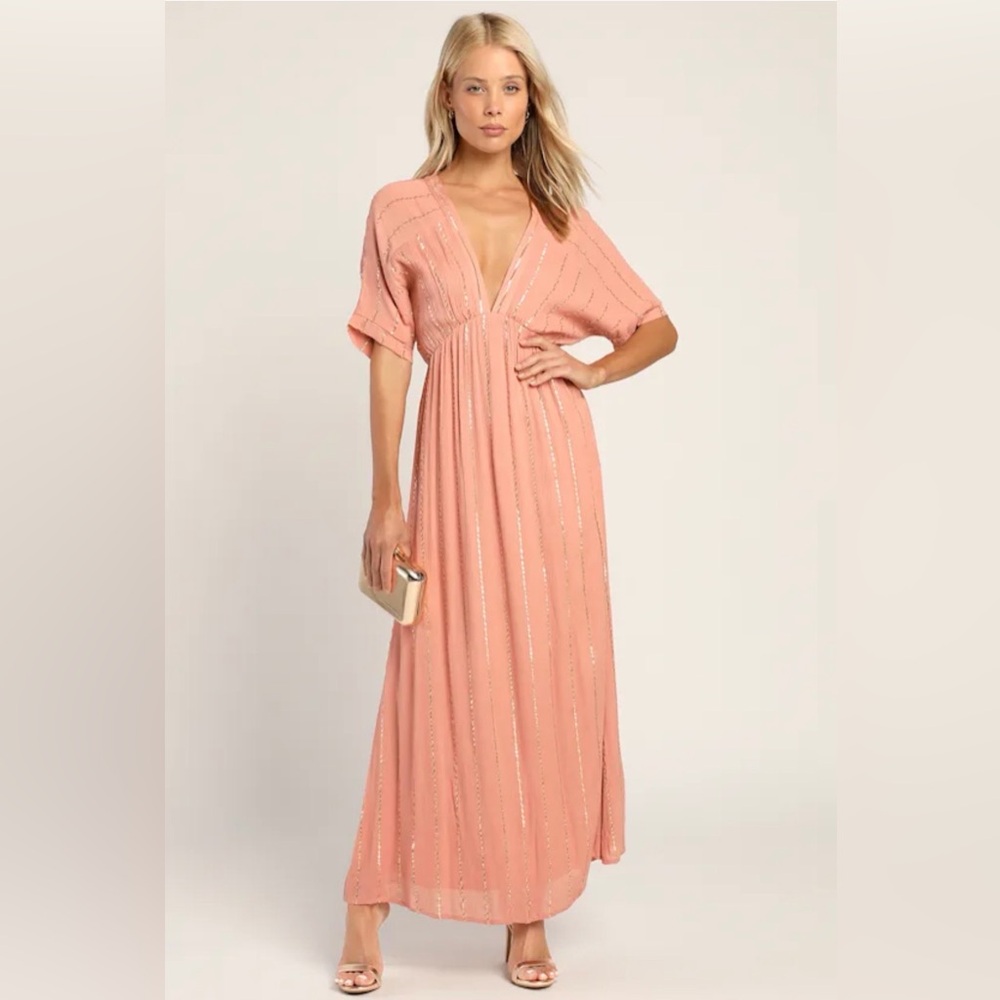 NWT Lulu's Blush Maxi Dress with Gold Accents